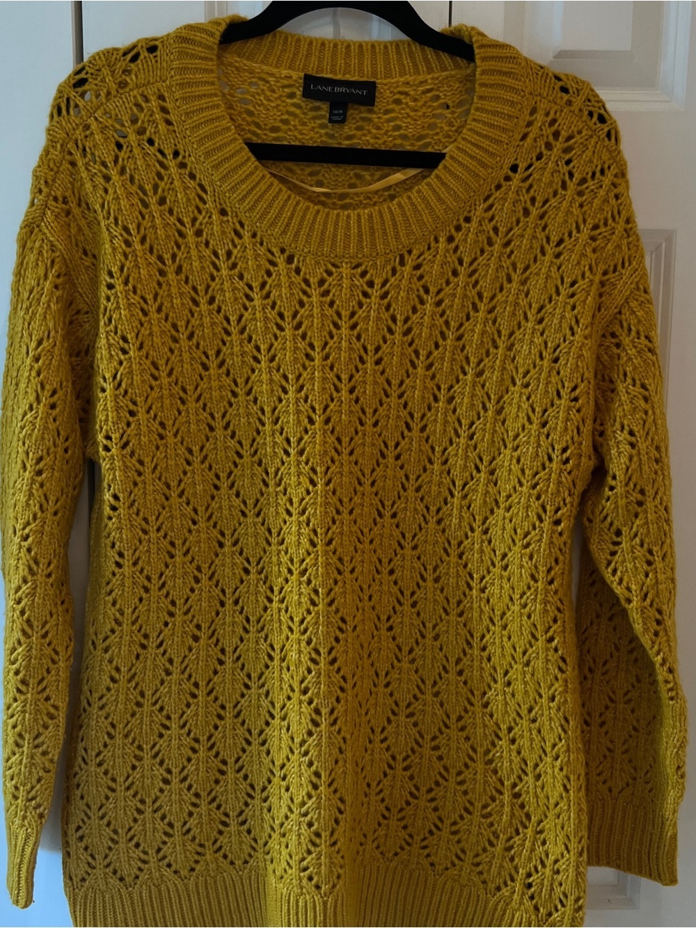 Lane Bryant 14/16 Mustard Open Knit Pointelle Long Sleeve Sweater - Picture 7 of 10